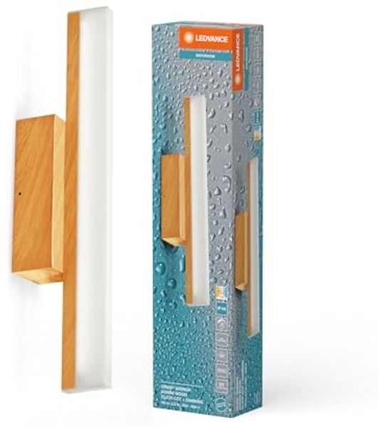 LEDVANCE Orbis Spiegel 40 cm, klickbar, CCT-dimmbar, IP44, Holzoptik