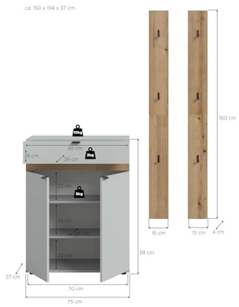 Garderoben-Set >Naro< in Grau - 150x194x37cm (BxHxT) Bild 2