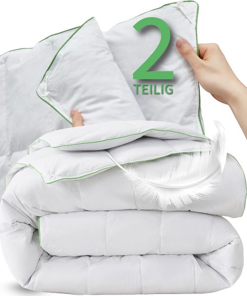 Welldora Komfort Bettdecke 135x200 zweiteilig | 100% weiche Federn & Daunen | Fachärztlich geprüft, Oeko-Tex, Allergiker | Zert. für Tierwohl | 2 Decken Vierjahreszeiten Daunendecke Sommer & Winter