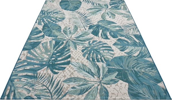 Hanse Home Tropical Leaves In- & Outdoor Teppich – Flachgewebe Aussenteppich, Jungel Palmen Blätter Design, ÖKO-TEX Wetterfest & UV-beständig für Balkon, Terrasse, Garten – Türkis, 80x165 cm Bild 8