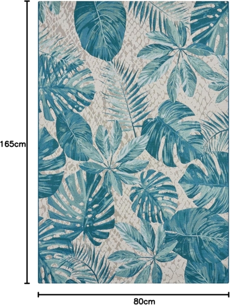 Hanse Home Tropical Leaves In- & Outdoor Teppich – Flachgewebe Aussenteppich, Jungel Palmen Blätter Design, ÖKO-TEX Wetterfest & UV-beständig für Balkon, Terrasse, Garten – Türkis, 80x165 cm Bild 2