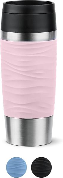 Emsa Thermobecher Travel Mug Classic Wave, Edelstahl, Kunststoff, Silikon, 6h heiß, 12h kalt, 100% dicht, spülmaschinenfest, 360°-Trinköffnung