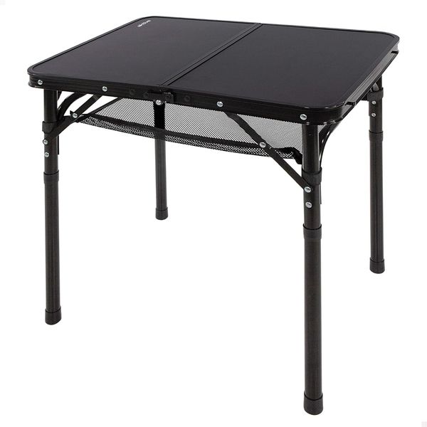 AKTIVE Kleiner Klapptisch, Schwarz, 60 x 45 x 27/56 cm, Höhenverstellbar, Anti-Rutsch-Stopper, Tragkraft 30 kg, Tragegriffe, Inkl. abnehmbarem Zusatznetz, Campingtische, Strand, Garten (63086)