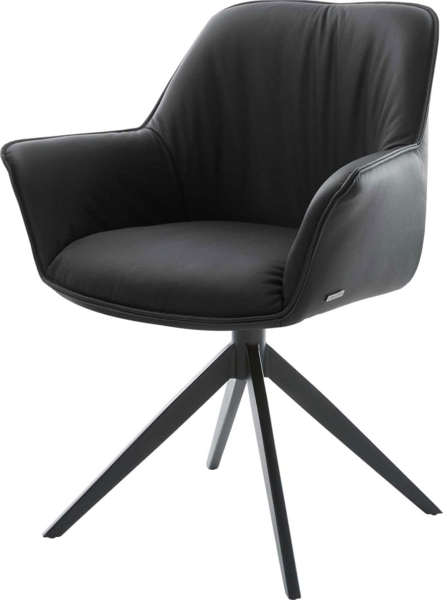 Esszimmerstuhl Keila-Flex mit Armlehnen Echt-Leder Schwarz Kreuzgestell breit Schwarz