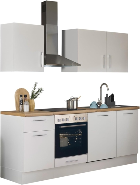 Turin Z Küchenzeile 220 x 211 x 60 cm, weiß - Ohne Küchengeräte - Moderne, geräumige Küche in Artisan-Eiche Optik mit viel Stauraum