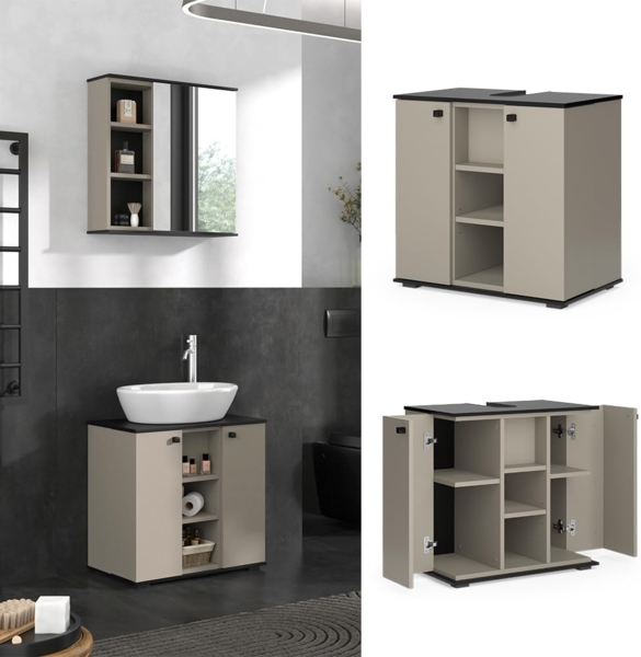 Waschbeckenunterschrank Joli Greige 60 x 59 cm mit 2 Türen Vicco Bild 4