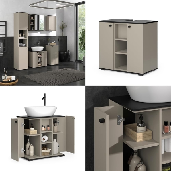 Waschbeckenunterschrank Joli Greige 60 x 59 cm mit 2 Türen Vicco Bild 8