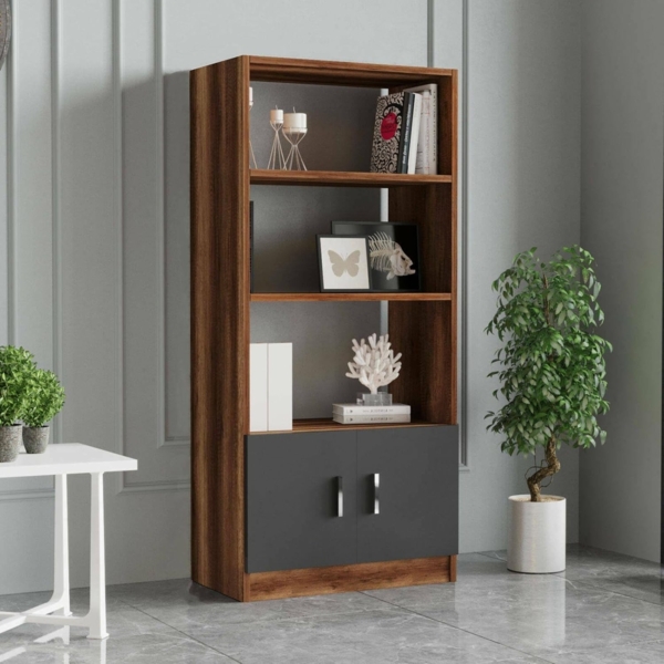 Dmora Bücherregal Haris 63,6 x 37,6 x 140 cm Braun 3 Böden 2 Türen