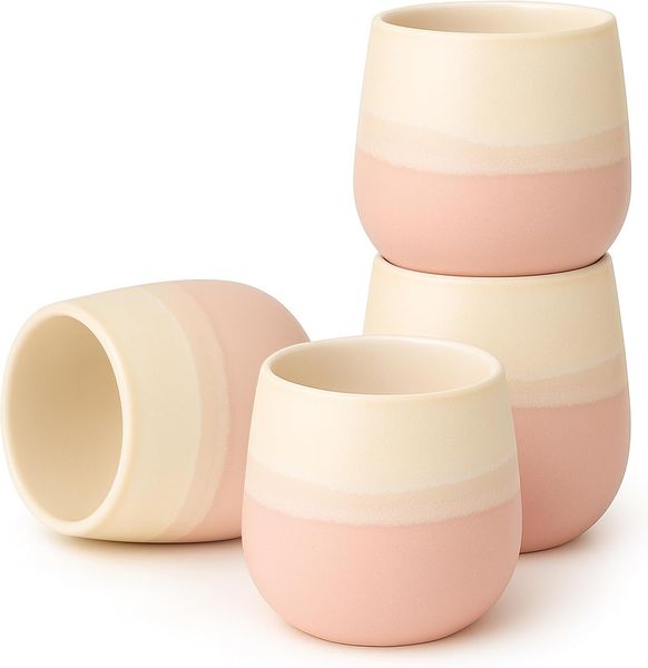 Goodwei Teeglas Japanisches Teebecher Set "Fuji Pink", modernes Design, 4-tlg, Keramik