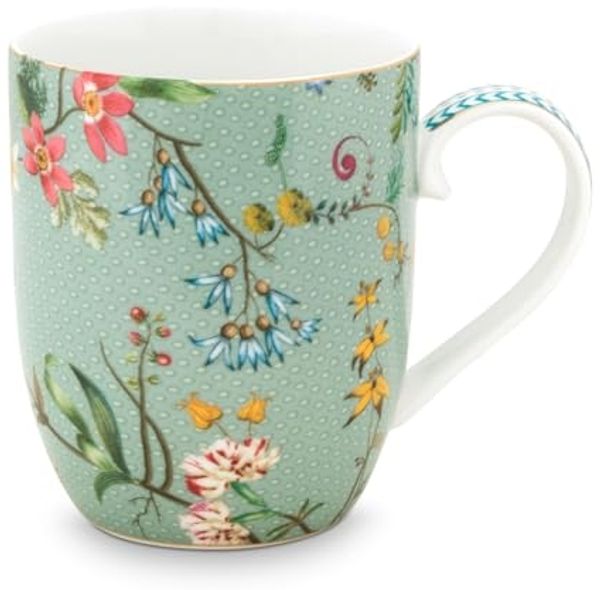 PiP Studio Becher Jolie Flowers Blue Becher mit Henkel klein 0,145 l, Porzellan, Mug Small Jolie Flowers Blue 145ml