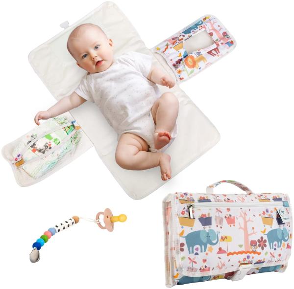 P PARVULÍ Pack Wickeltasche mit Schnullerhalter für Unterwegs | Weiche Wickelauflage für das Baby | Wickelunterlage Abwaschbar hält das Baby Bequem und Sauber – 34 * 20 * 4cm