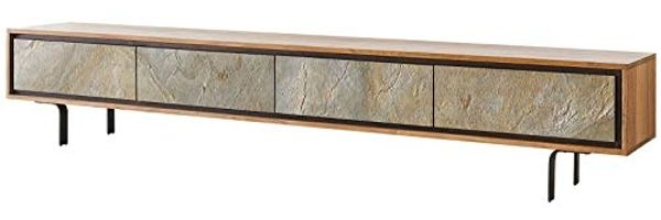 Lowboard Juwelo 220 cm Akazie Natur mit Steinfurnier 4 Türen