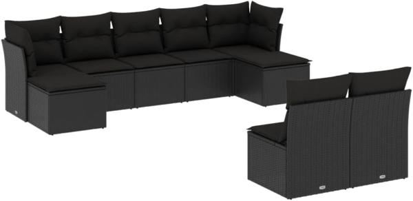 vidaXL 9-tlg. Garten-Sofagarnitur mit Kissen Schwarz Poly Rattan 3218265