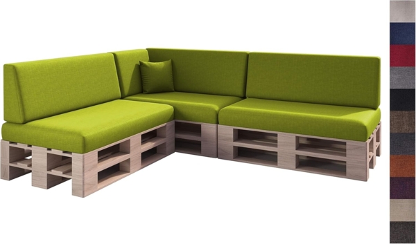 sunnypillow Palettenkissen mit abnehmbarem Bezug Kaltschaum Palettenauflage Palettenpolster Palettensofa Sitzkissen Rückenlehne Indoor Outdoor 8er Set 120x80 Grün