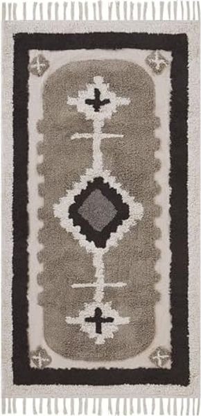 Teppich Baumwolle beige 80x150 cm geometrisches Muster Fransen Kurzflor GEYVE