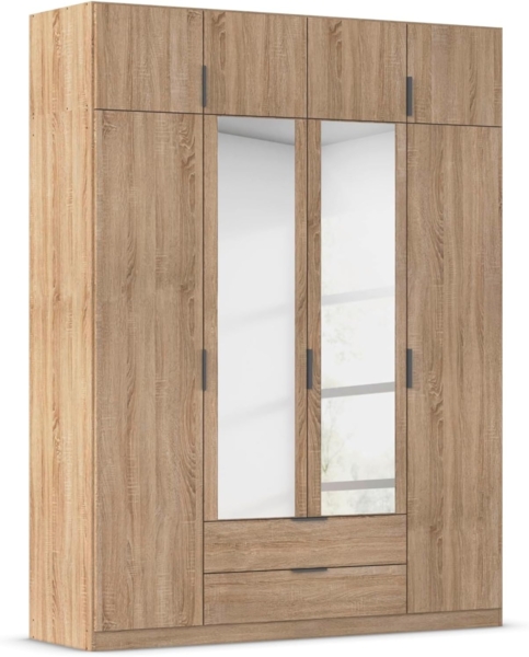 Rauch Möbel Lagoa, Kleiderschrank, Garderobe für Schlafzimmer, Kinderzimmer, Jugendzimmer 8-türig, mit Spiegel, 2 Schubladen, Farbe Eiche Sonoma, Holz, Breite 181 cm