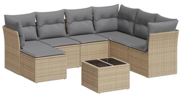 vidaXL 8-tlg. Garten-Sofagarnitur mit Kissen Beige Poly Rattan 3217999