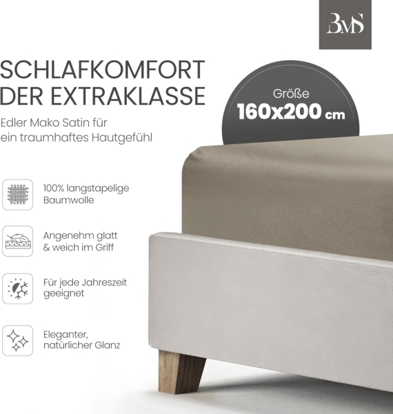 Bettwaesche-mit-Stil Mako-Satin Spannbettlaken braun 160x200cm Bild 2