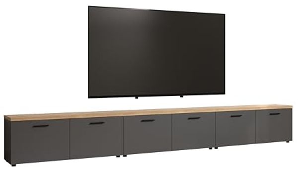 trendteam smart living - Baggio - TV-Schrank - Grau/Eiche - TV-Möbel mit 3 Lowboards - (B x H x T) 360 × 50 × 40 cm - Moderner Stil