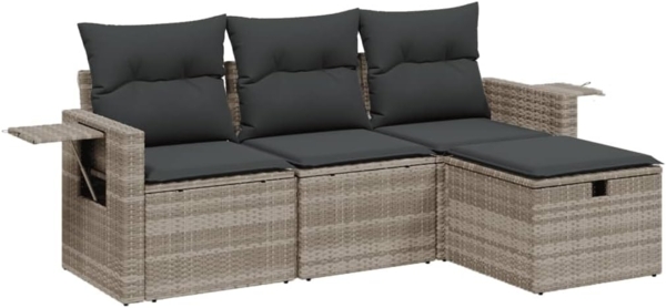 vidaXL 4-tlg. Garten-Sofagarnitur mit Kissen Hellgrau Poly Rattan 3263758