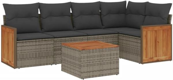 vidaXL 6-tlg. Garten-Sofagarnitur mit Kissen Grau Poly Rattan 3260037