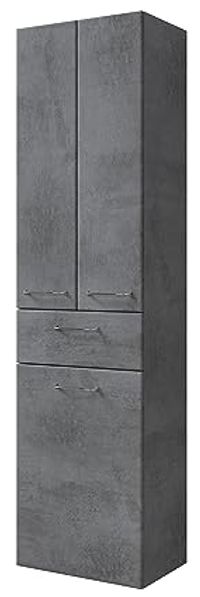 Pelipal Badezimmerschrank Quickset 945 in Oxid Dunkelgrau, 50 cm breit | Hochschrank mit 2 Türen, 1 Schubkasten, 1 Wäschekippe und 2 Glas-Einlegeböden