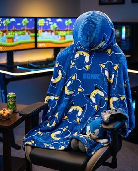Sonic Kuscheldecke mit Kapuze für Kinder – weich & wärmend – 120x150 cm