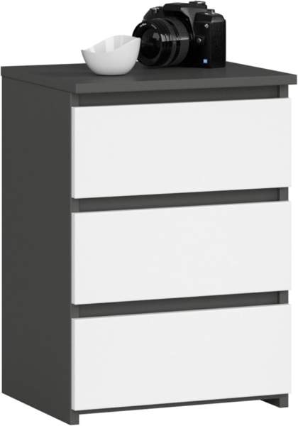 Home Collective Kommode 40 cm breit Holz Highboard Sideboard für Flur Schlafzimmer Wohnzimmer (Mehrzweckschrank Schrank schmal Kommode Schlafzimmer mit Schubladen), Kinderzimmer Organizer, 57 cm hoch mit 3 Schubladen graphit-weiß