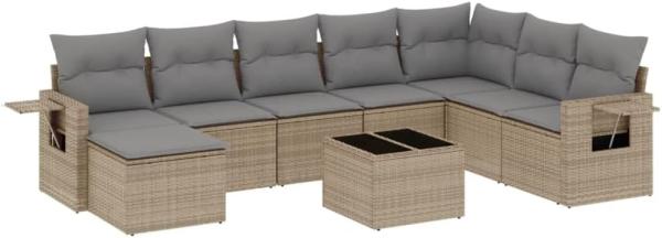 vidaXL 9-tlg. Garten-Sofagarnitur mit Kissen Beige Poly Rattan 3252906
