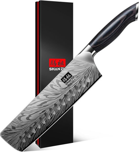 SHAN ZU Küchenmesser aus Pulverstahl, 18 cm Japanisches Nakiri-Messer, Kohlenstoffreicher 63 HRC-Gemüseschneider, Professionelles Kochmesser Mit 12°-Schärfe und Ergonomischem Pakkaholzgriff