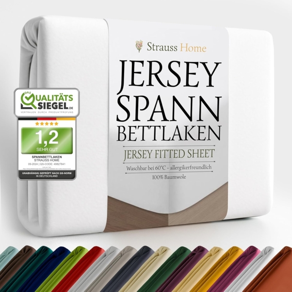 Strauss Home Spannbettlaken Premium, Gummizug: Rundumgummi, 150gr/m2 Premium Jersey 100% Baumwolle