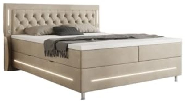Boxspringbett Vito mit RGB, USB und Stauraum 180x200 Beige H3