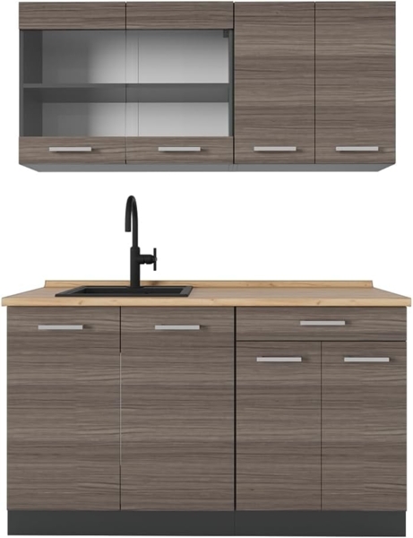 Singleküche R-Line Edelgrau/Anthrazit 140 cm ohne Arbeitsplatte Vicco