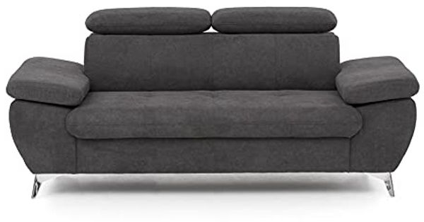 Mivano 2,5er-Sofa Gisele / Sofagarnitur mit Kopfteilverstellung und Armteilfunktion / 196 x 83 x 100 / Velours, Graubraun