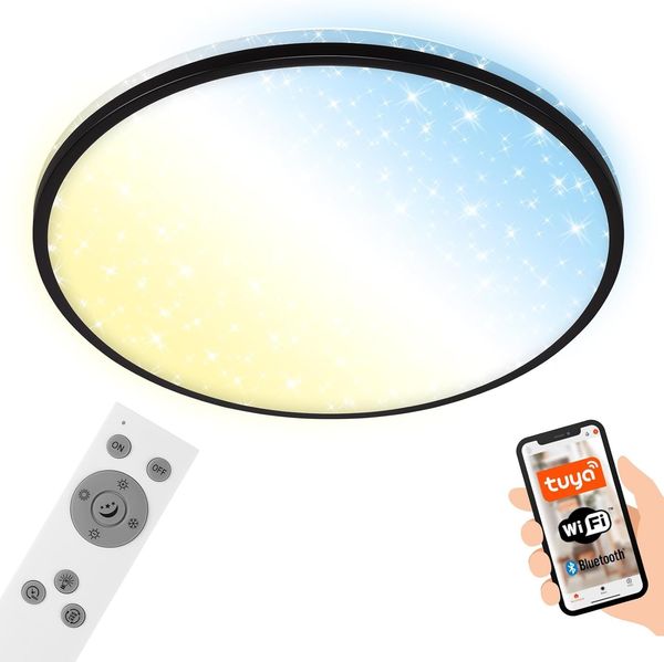 BRILONER - LED Deckenlampe flach Smart Home, funktioniert mit Alexa, Fernbedienung, LED Lampe, LED Deckenleuchte, Wohnzimmerlampe, LED Panel, Schlafzimmerlampe, 33,3x6,2 cm, Schwarz