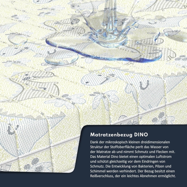 FDM Melody Kindermatratze 80x180 cm Kaltschaummatratze Höhe 10 cm Härtegrad H3 Öko-Tex Allergikergeeignet Bezug Waschbar Matratzenbezug Dino Bild 7