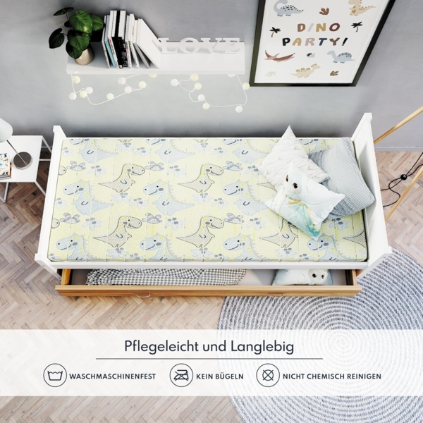 FDM Melody Kindermatratze 80x180 cm Kaltschaummatratze Höhe 10 cm Härtegrad H3 Öko-Tex Allergikergeeignet Bezug Waschbar Matratzenbezug Dino Bild 8