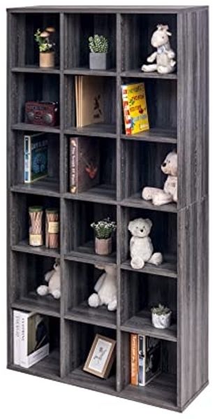 Iris Ohyama, Bücherregal, Aufbewahrungsmöbel, 18 Einlegeböden, Fest & stabil, Vertikale oder horizontale Anordnung, Büro, Wohnzimmer, Schlafzimmer - Book Shelf BKS-1890 - Eiche grau