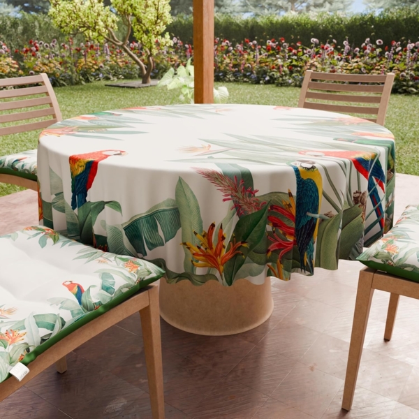 PETTI Artigiani Italiani - Fleckabweisende runde Tischdecke aus Mikrofaser (Durchmesser 160 cm), Küchentischabdeckung für runden Tisch, Motiv Papageien, 100% Made in Italy Bild 1