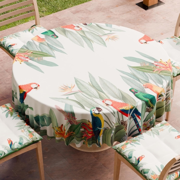 PETTI Artigiani Italiani - Fleckabweisende runde Tischdecke aus Mikrofaser (Durchmesser 160 cm), Küchentischabdeckung für runden Tisch, Motiv Papageien, 100% Made in Italy Bild 2
