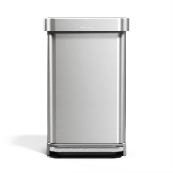 simplehuman Rechteckiger Treteimer mit Beutelfach, Gebürsteter Edelstahl, 45 L