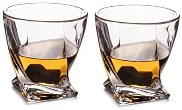 Thumbs Up Gläser-Set Whisky Gläser - Twisted (2er Set) inkl. 2 ice rocks (Kühlsteine)