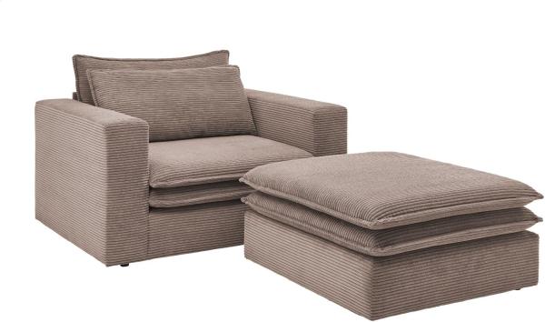 Loveseat Pesaro in braun Cord Set inkl. Hocker