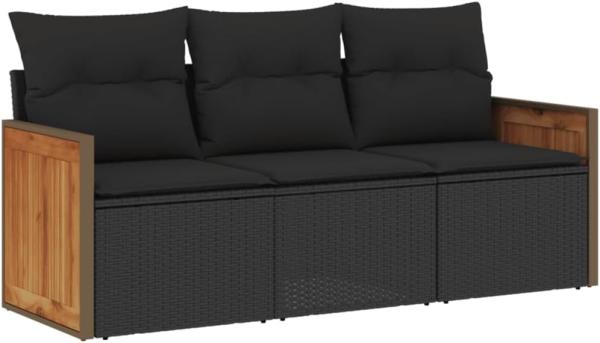 vidaXL 3-tlg. Garten-Sofagarnitur mit Kissen Schwarz Poly Rattan 3259836