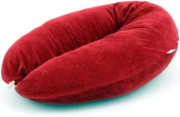 HOBEA-Germany Stillkissen 190x76 cm XXL Lagerungskissen Schwangerschaftskissen für Baby und Erwachsene Seitenschläferkissen Stillkissen mit Bezug aus Bio Baumwolle (Cord dunkelrot)