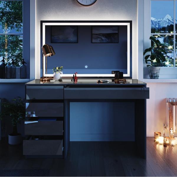 Schminktisch Sherry Anthrazit 120 cm mit LED-Spiegel Vicco