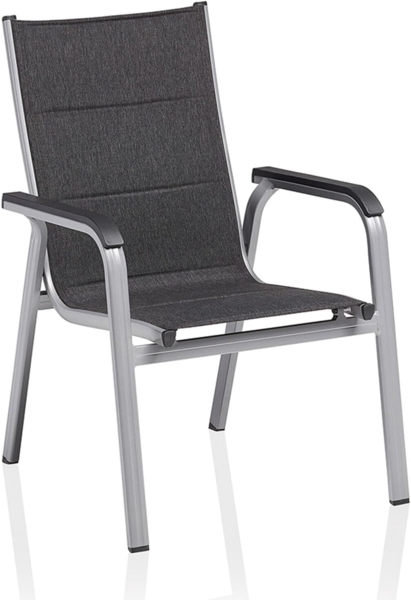 BasicPlus Padded Stapelsessel, silber / hellgrau, Alu / Textilene, stapelbar