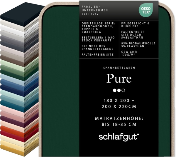 Schlafgut Spannbettlaken PURE Bio-Baumwolle mit Elasthan, dehnbar blickdicht, straff, Bettlaken, Jersey, Gummizug: rundum, (1 Stück), Laken für Matratzen bis 30cm Höhe, in 90x200, 140x200 oder 180x200 cm