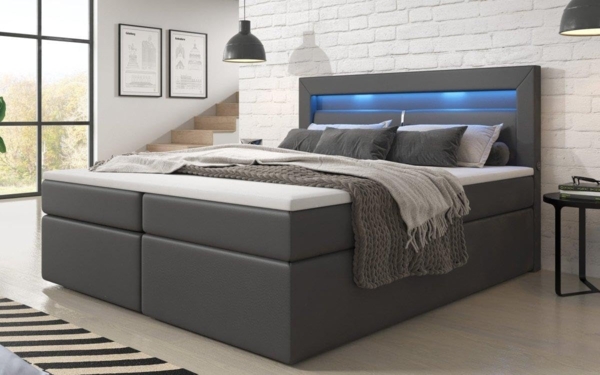 Boxspringbett Repos mit LED und USB 180x200 Grau H2 (bis 70kg) Bild 2