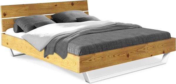Möbel-Eins CURBY Kufenbett mit Kopfteil, Material Massivholz, rustikale Altholzoptik, Fichte, Kufen weiß natur 140x200 cm